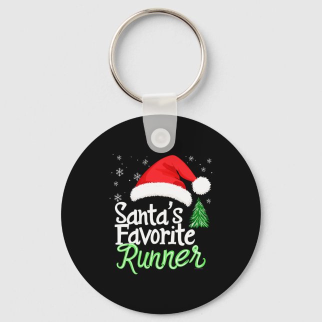 Cute Funny Santa's Favorite Runner Christmas Run H Nyckelring (Framsida)