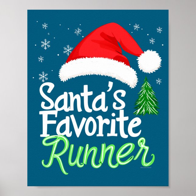 Cute Funny Santa's Favorite Runner Christmas Run H Poster (Framsidan)