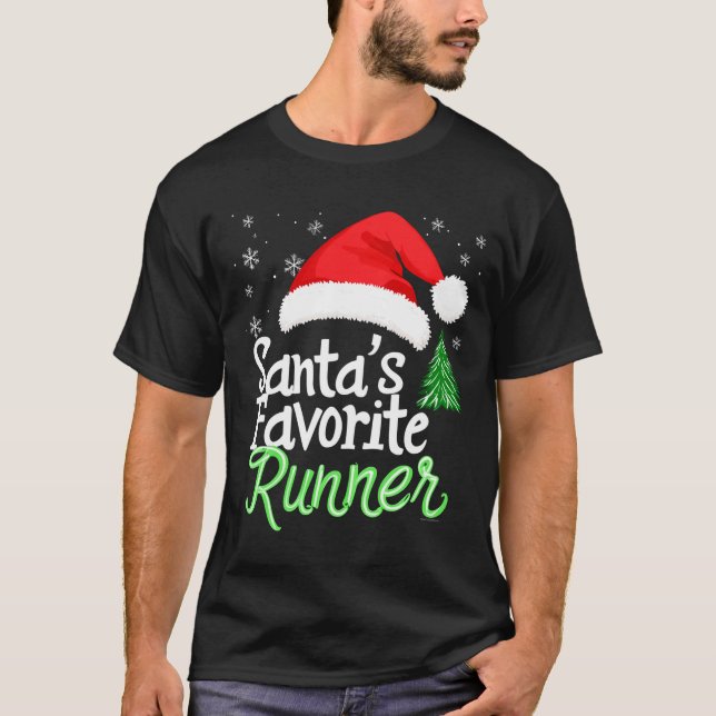 Cute Funny Santa's Favorite Runner Christmas Run H T Shirt (Framsida)