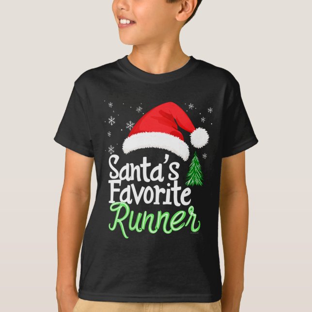 Cute Funny Santa's Favorite Runner Christmas Run H T Shirt (Framsida)