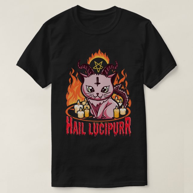 Cute & Funny Satanic Hail Lucipurr Rainbow Goth Ki T Shirt (Design framsida)
