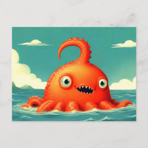 Cute Funny Sea Monster-vykort Vykort