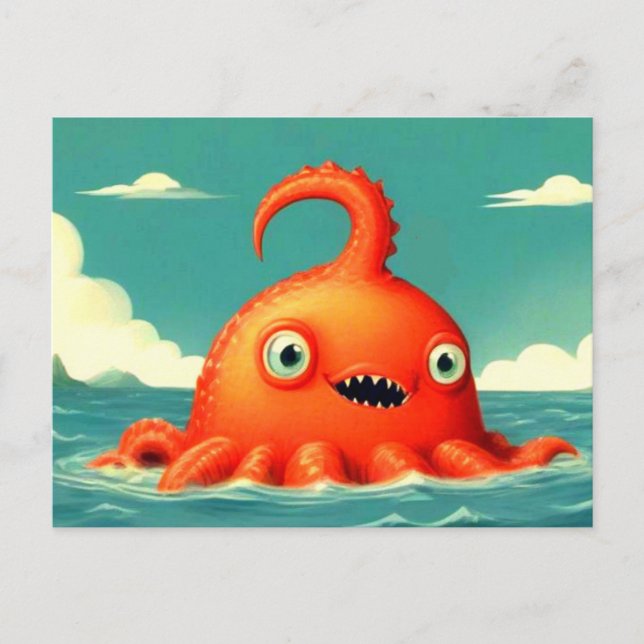 Cute Funny Sea Monster-vykort Vykort (Framsida)