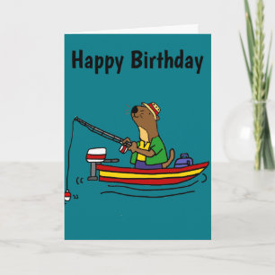 Cute Funny Sea Otter Fishing Art Kort