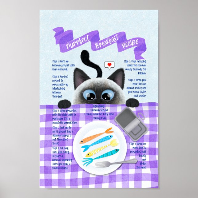 Cute Funny Siamese Cat Breakfast Recipe Poster (Framsidan)