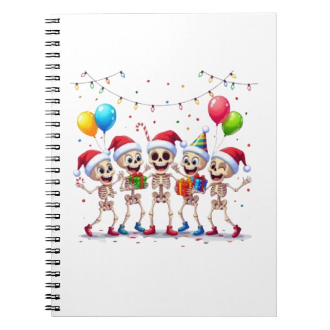 Cute Funny Skeletons Christmas & New Year Celebrat Anteckningsbok (Framsidan)