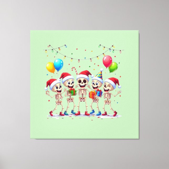 Cute Funny Skeletons Christmas & New Year Celebrat Canvastryck (Framsida)