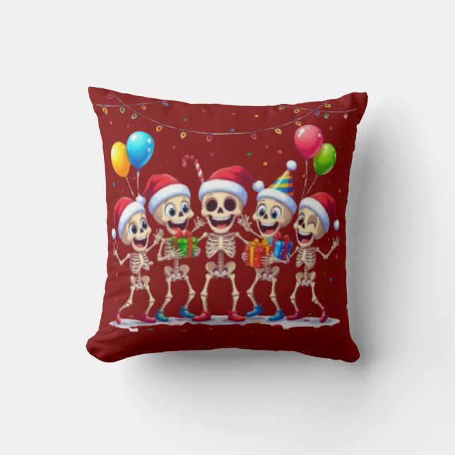 Cute Funny Skeletons Christmas & New Year Celebrat Kudde (Framsida)