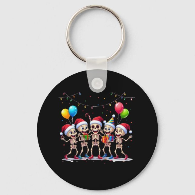 Cute Funny Skeletons Christmas & New Year Celebrat Nyckelring (Framsida)