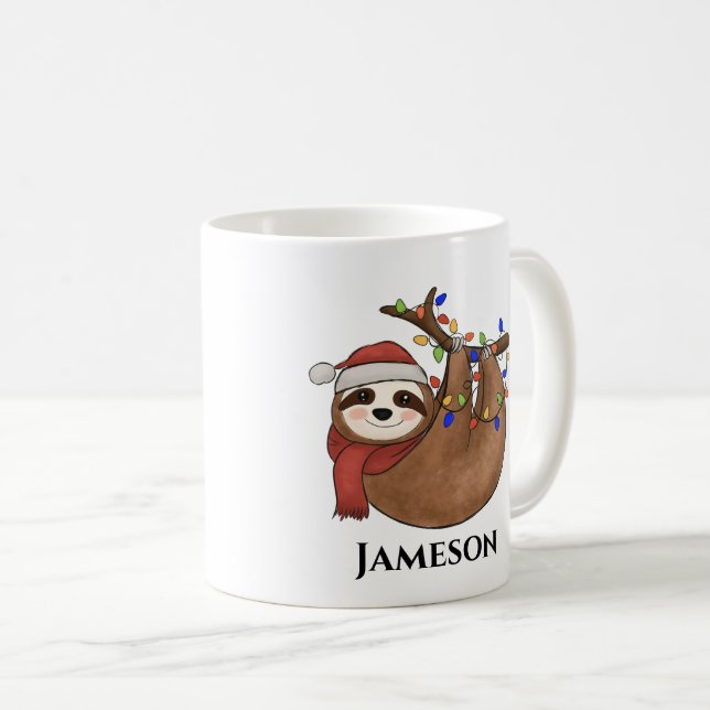 Cute Funny Sloth God Jul Light Coffee Mugg (Framsida höger)