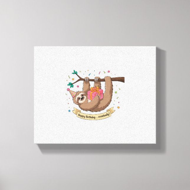 Cute Funny Sloth Grattis på födelsedagen Canvastryck (Framsida)