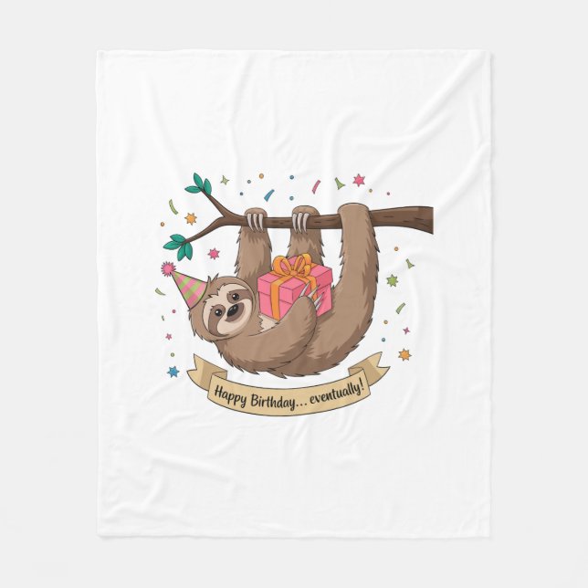 Cute Funny Sloth Grattis på födelsedagen Fleecefilt (Framsidan)