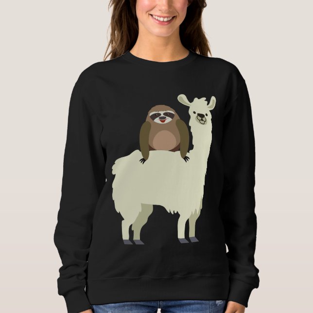 Cute Funny Sloth Riding Llama 32 T Shirt (Framsida)