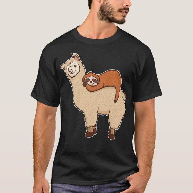 Cute & Funny Sloth Sleeping på Llama Friend T Shirt (Framsida)