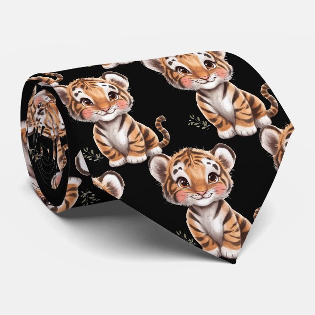 Cute Funny Smiling Tiger Black Neck Tie Slips (Rullad)