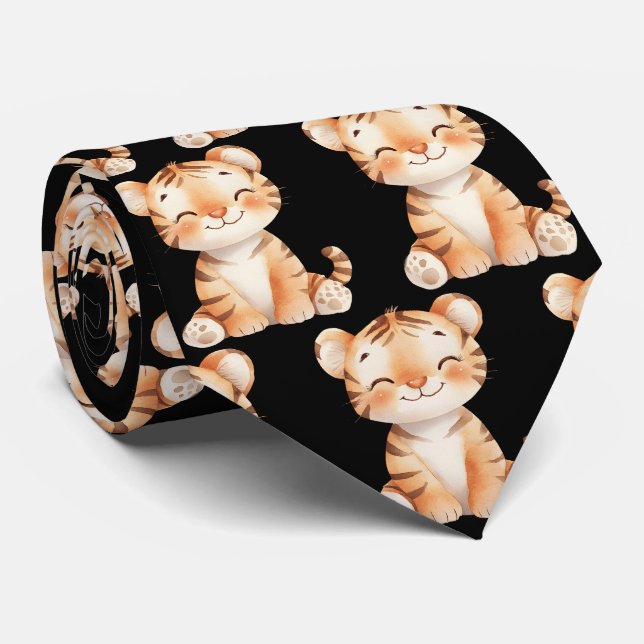 Cute Funny Smiling Tiger Black Neck Tie Slips (Rullad)