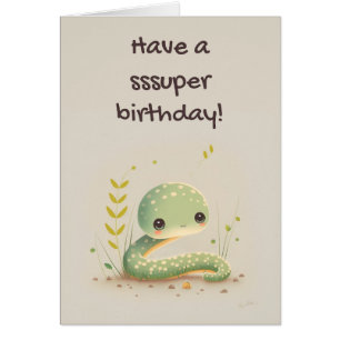 Cute Funny Snake Tecknad Birday Card Hälsningskort