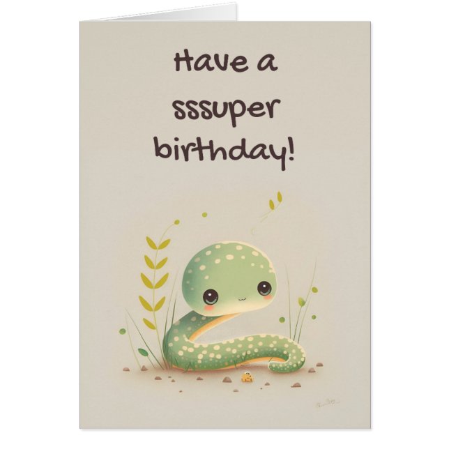 Cute Funny Snake Tecknad Birday Card Hälsningskort (Framsidan)