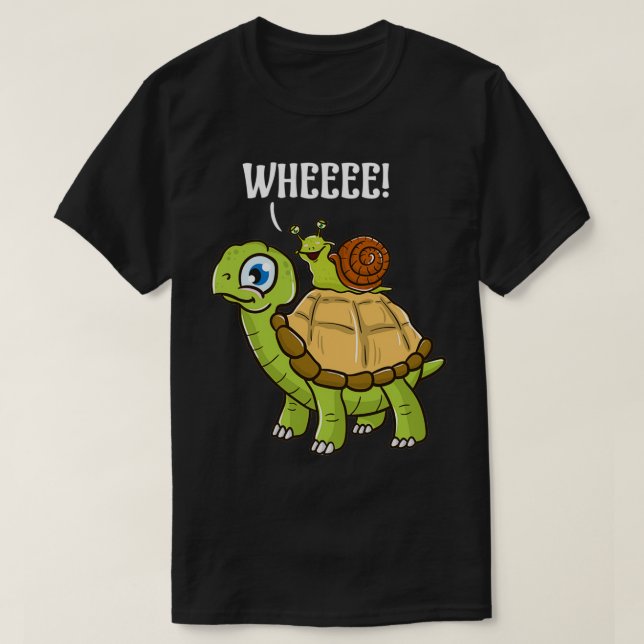 Cute Funny Snigel Riding on Turtle Yelling Wheee T Shirt (Design framsida)