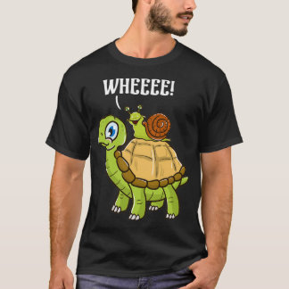 Cute Funny Snigel Riding on Turtle Yelling Wheee T Shirt