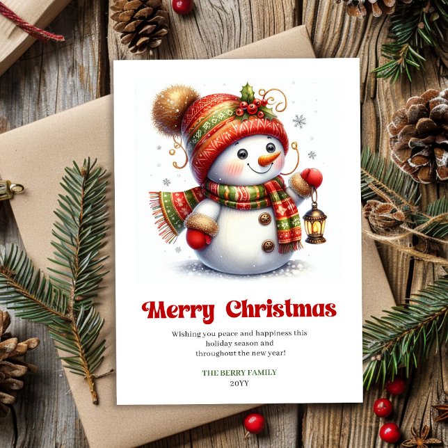 Cute funny snowman red green gold holiday card  julkort (Cute funny snowman red green gold holiday card printable)