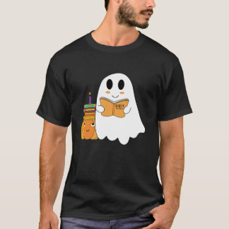 Cute Funny Spooky Ghost Reading Bokar Pumpkin Teac T Shirt