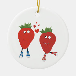 Cute Funny Strawbär i Kärlek Julgransprydnad Keramik