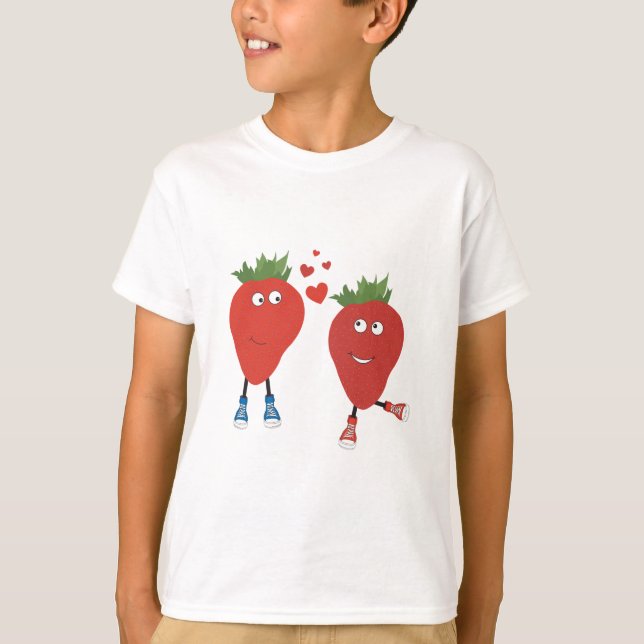 Cute Funny Strawbär i Kärlek T Shirt (Framsida)