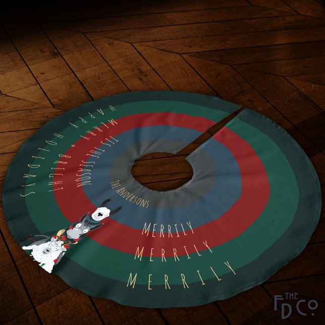 Cute Funny Stripe Donkey Llama Sheep Personlig Julgransmatta Borstad Polyester (Skapare uppladdad)