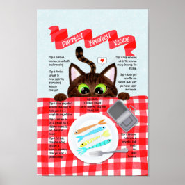 Cute Funny Tabby katt Breakfast Recipe Poster