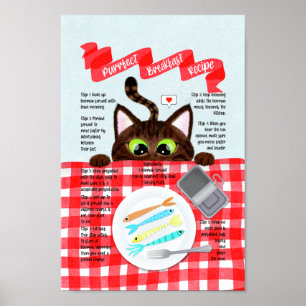 Cute Funny Tabby katt Breakfast Recipe Poster