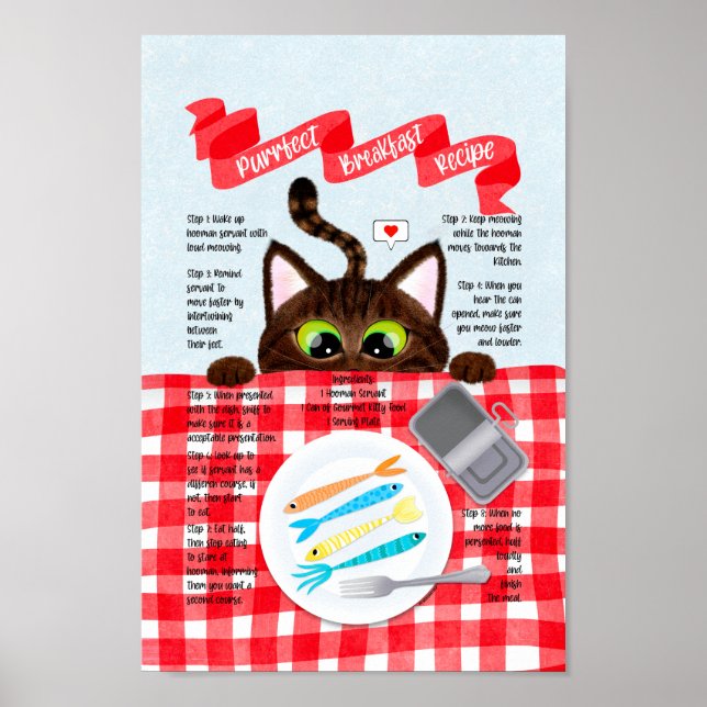 Cute Funny Tabby katt Breakfast Recipe Poster (Framsidan)