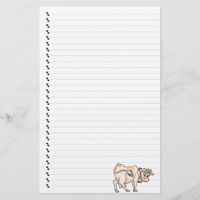 Cute Funny Tecknad Cow Linted Pet Stationery Brevpapper (Framsida)