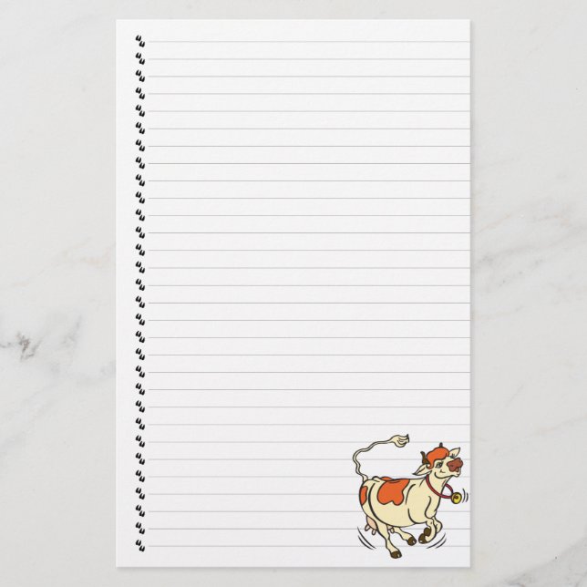 Cute Funny Tecknad Cow Linted Pet Stationery Brevpapper (Framsida)