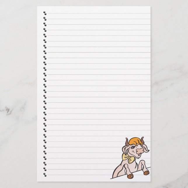 Cute Funny Tecknad Cow Linted Pet Stationery Brevpapper (Framsida)
