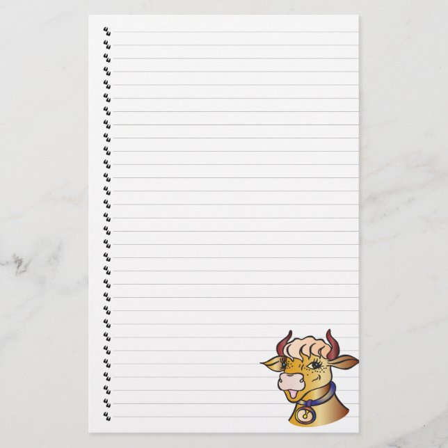 Cute Funny Tecknad Cow Linted Pet Stationery Brevpapper (Framsida)