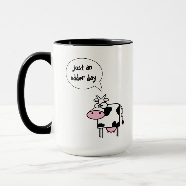 Cute Funny Tecknad Cow Udder Day Mugg (Vänster)