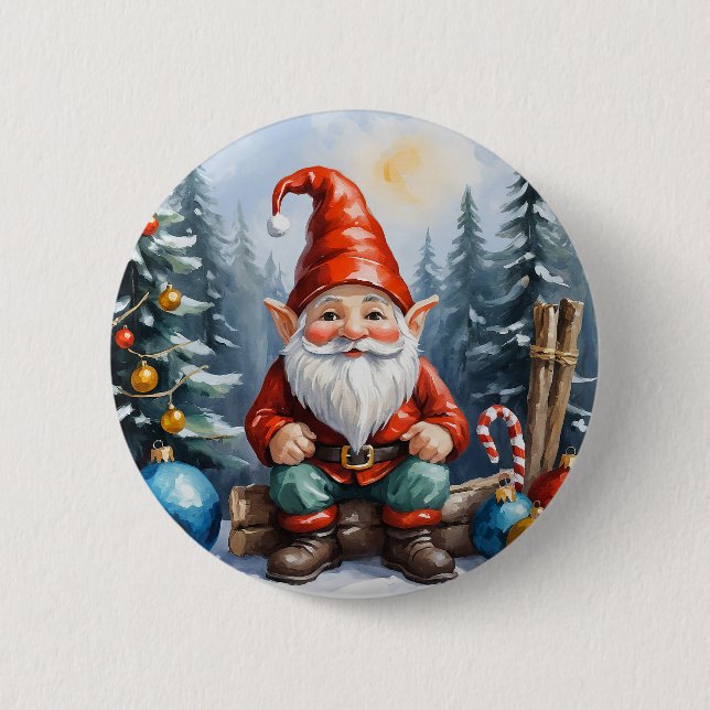 Cute Funny Tecknad God jul Gnome Knapp (Framsida)