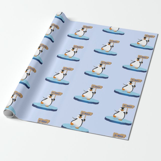 Cute Funny Tecknad Penguin God jul Presentpapper (Utrullad)