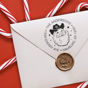 Cute Funny Texas Cowboy Jultomten jul Självfärgande Stämpel