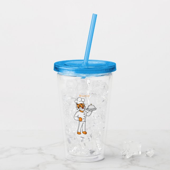 Cute funny tiger chef cartoon illustration take away mugg (Baksida Ice)