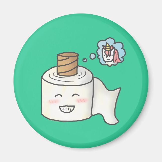 Cute Funny Toilet Papper Dreaming Unicorn Magnet (Framsidan)