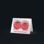 Cute Funny Tomato Pun Best Friend Grattis på födel Kort<br><div class="desc">Fira din bästa väns födelsedag med det här vackra och roliga tomattematkortet! Med två söta tomater med leende ansikte och den lekande pun "I kärlek du från mitt huvud tomater", är det här kortet säkert ett leende för din väns ansikte. Den sjudande, visuella designen och det trevliga färgen gör det...</div>
