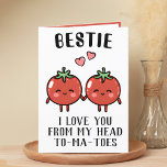 Cute Funny Tomato Pun Best Friend Grattis på födel Tack Kort<br><div class="desc">Tittar du ett unikt sätt att uttrycka kärlek och humor? Vårt roliga hälsningskort för tomatpun är perfektens val för en bästa vän på deras födelsedag! Anpassa den genom att lägga till ditt eget personliga meddelande.</div>