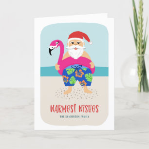 Cute Funny Tropical Beach Santa Bassäng Flyter Hel Helgkort