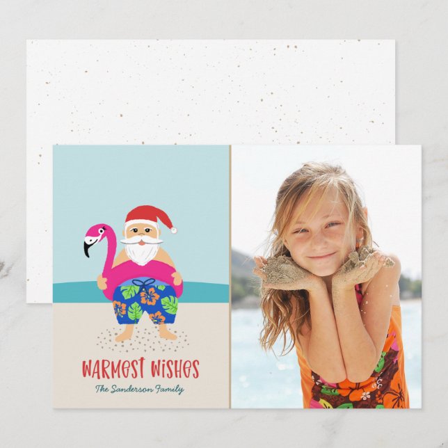 Cute Funny Tropical Beach Santa Photo jul Julkort (Fram/baksida)