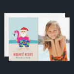 Cute Funny Tropical Beach Santa Photo jul Julkort<br><div class="desc">Det här fina helgdag-fotokortet har en hand plockade-tropisk tomt, med färgfulla simmor och en smart flingo bassäng flyter! Andra detaljer är sandstranden, havet, blå himmel och snyggt, läs "varmaste Önskemål". Enkel att anpassa med egen bild och text! Skicka leenden den här julsäsongen eller till jul i juli! Kortets baksida är...</div>