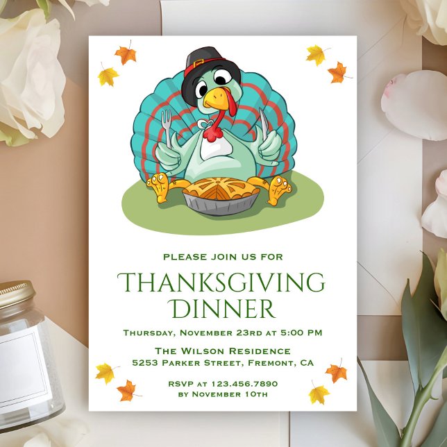 Cute Funny Turkiet Thanksgiving Middag Party Inbju Inbjudningar (Skapare uppladdad)