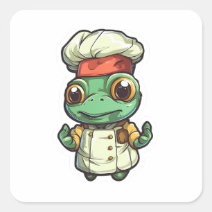 Cute Funny Turtle Chef Adsible Animal Graphic Fyrkantigt Klistermärke