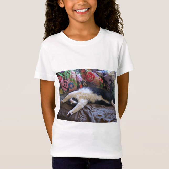 Cute Funny Tuxedo Cat cat Sleeping Girls T Shirt (Framsida)